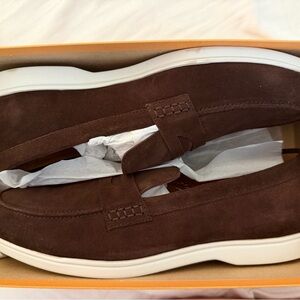 Barker Men's Brown Suede Slip-On Loafers with White Sole - 11F